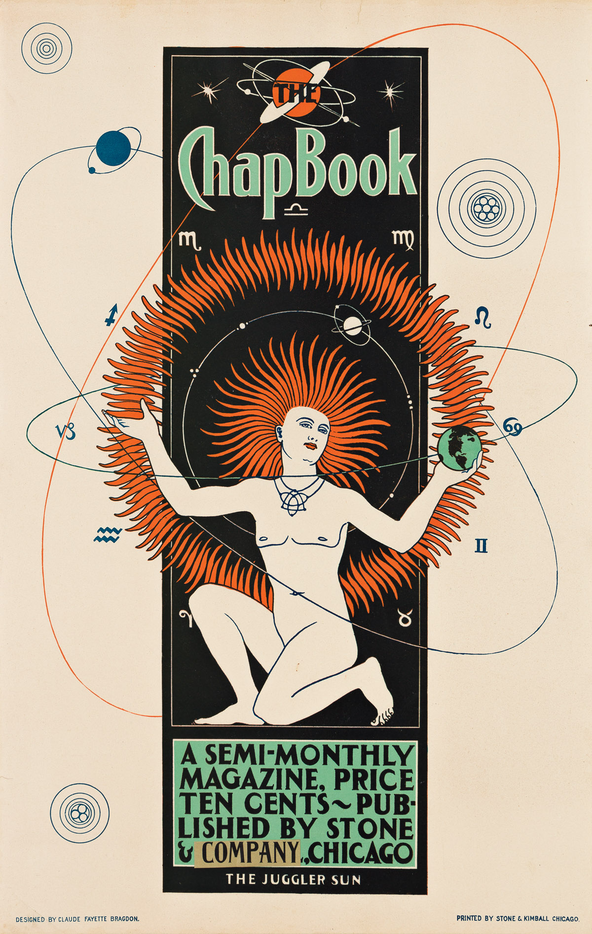 CLAUDE FAYETTE BRAGDON (1866-1946).  THE CHAP BOOK. Circa 1895. 21¼x13½ inches, 54x34¼ cm. Stone & Kimball, Chicago.
